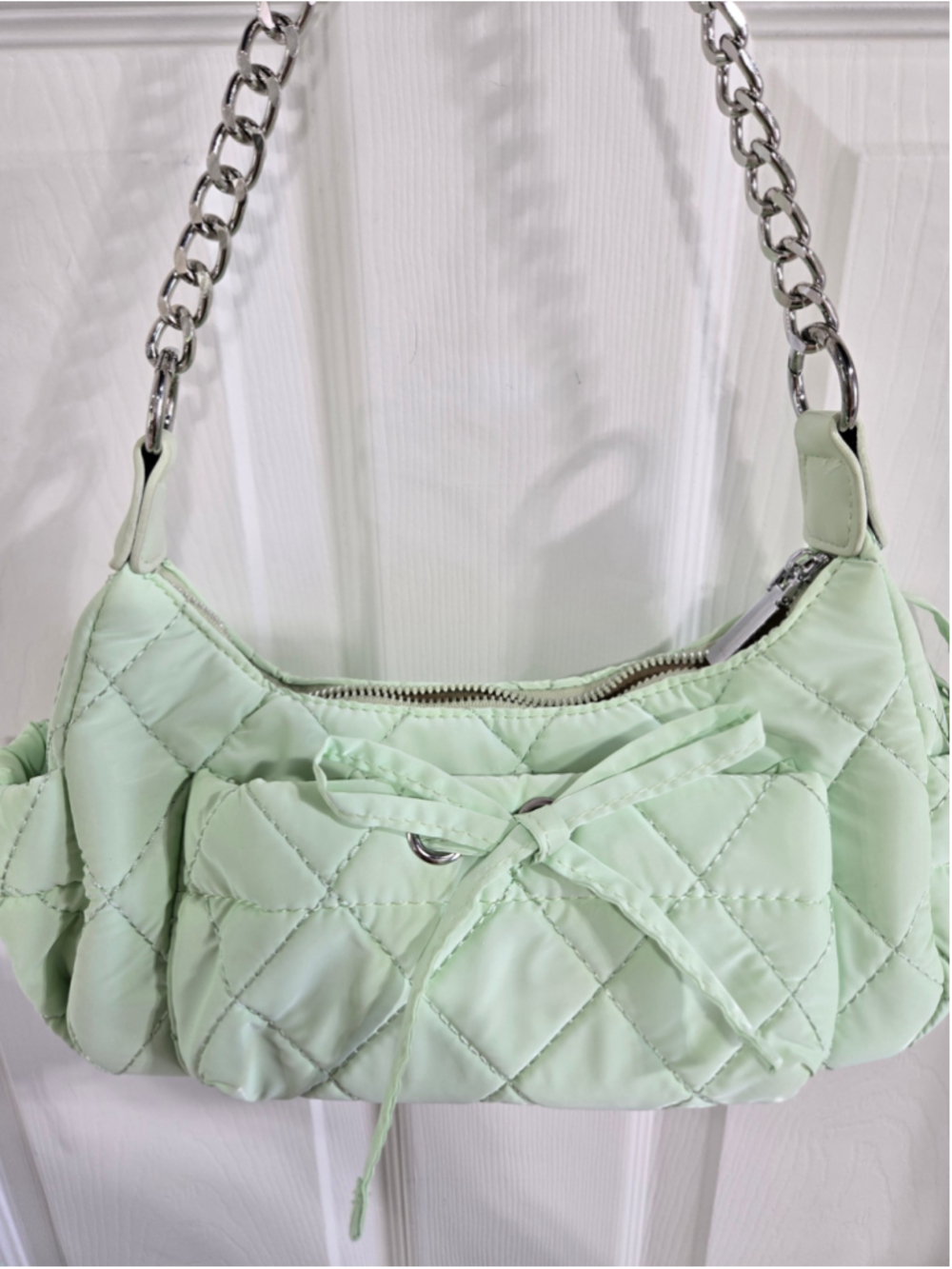 Women's Cider Quilted Shoulder Bag One Size Green Silver - Picture 2 of 7